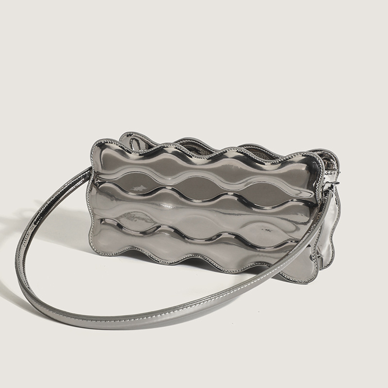High-end Silver Baguette New Fashionable and Versatile Handbag Wavy Shoulder Armpit Bag - Image 2