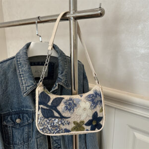 2026 Chinese Style Sequins Floral Embroidered Women Underarm Bag Large Capacity Trendy Personalized Shoulder Handbag