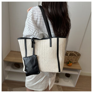 Niche Fashion Commuter Large-capacity Tote Bag, Straw-woven Versatile Shoulder Handbag, Holiday-style Woven Shopping Bag