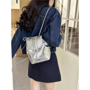 Korean Blogger Niche 2026 New High-end Chain Silver Small Backpack Travel Bag For Women Ins Style
