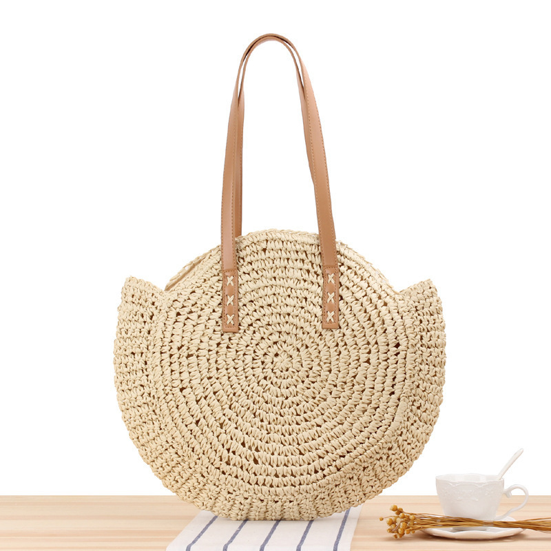Simple hollow round shoulder braided beach fashion women straw bag - Image 7