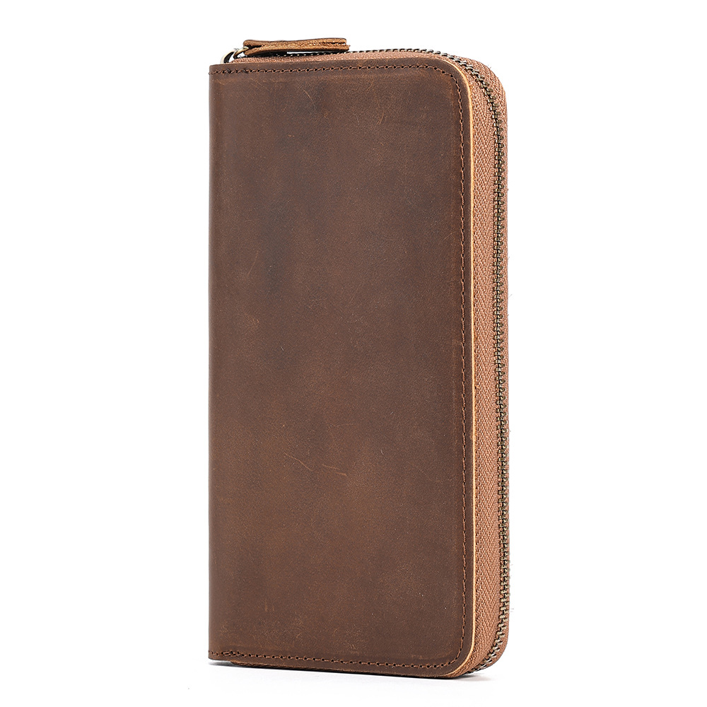 Business retro long rfid large capacity clutch bag Men's leather money clip men's wallet - Image 4