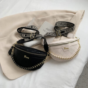 Women’s Trendy Minimalist Waist with Chain Embroidery PU Leather Crossbody Shoulder Bag for Daily Use Multi Color