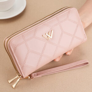 Wallet Clutch Bag Women’s Long Girl’s Diamond Check Double Zipper Stylish Hand Purse Money Clip