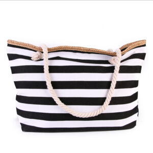 Foreign trade canvas handbag 2026 striped forest women’s shopping environmental protection beach bag