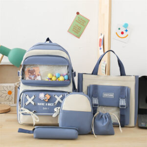 Kids & Baby’s Bags New Schoolbag Cute Contrast Color Junior High School Student Five Piece Backpack Wholesale