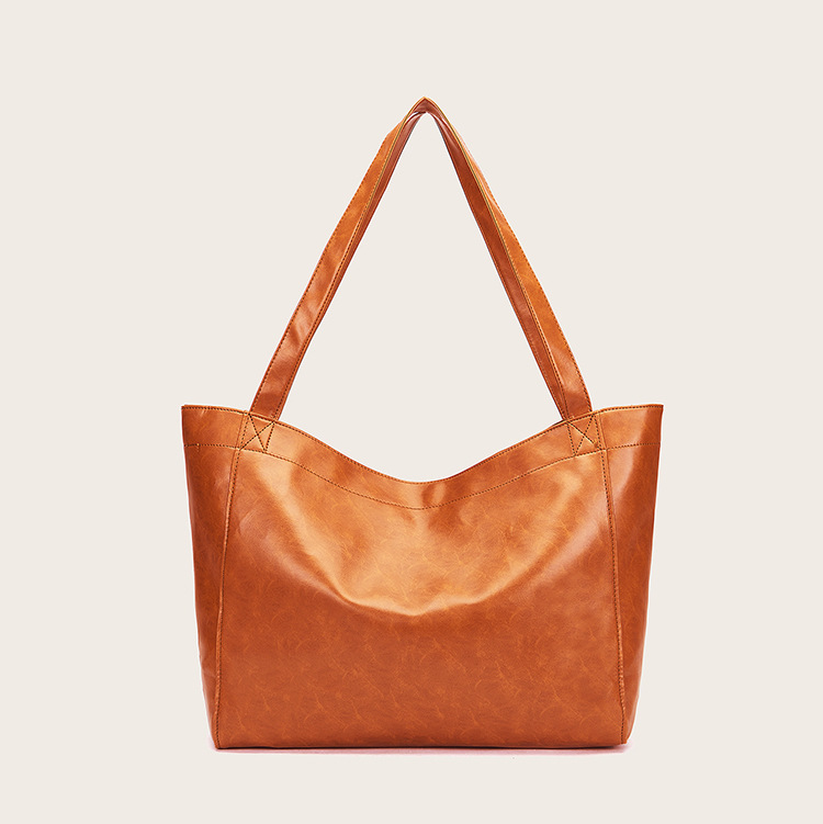 Pocket Women's Big Soft Hand-held Shoulder Retro Wax Leather Large Capacity 2026 New Tote Bag - Image 5