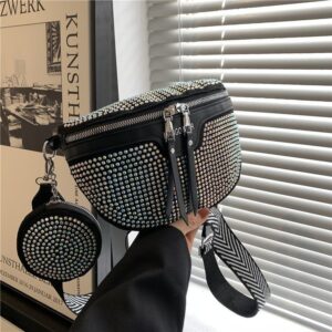 Women’s Chest Internet Celebrity Single Shoulder Crossbody High-end Rhinestone Waist Bag Fashion Versatile Two-piece Set