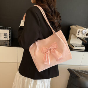 Women’s Niche Design Bowknot Color-Block Shoulder 2026 Trend Versatile Casual Handbag Tote Bag