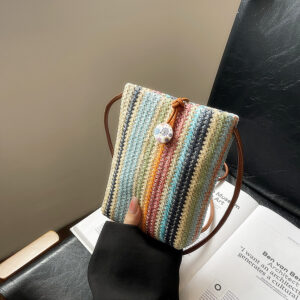 Summer Rainbow Color Straw Mini For Women 2026 New Niche Stylish Woven Shoulder Crossbody Phone Bag