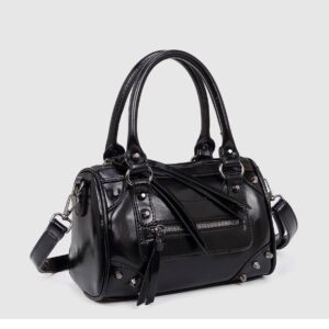 Women’s Stylish PU Shoulder – Vintage Bucket With Zip Closure In Black, Wine Red, Brown & More High End Studded Boston
