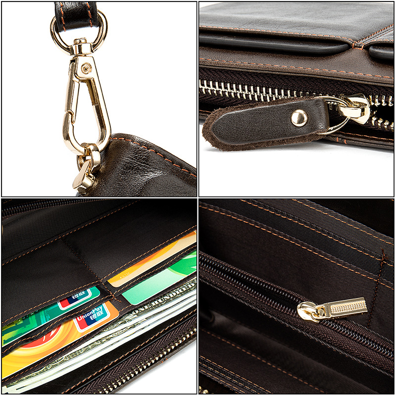 Supply Business Double Pocket Long Wallet Multi Card Slots Genuine Leather Men's Handbag Clutch Bag - Image 6
