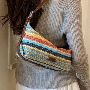 Summer Niche Rainbow Striped Straw For Women 2026 New Versatile Crossbody Exquisite Holiday Style Woven Bag