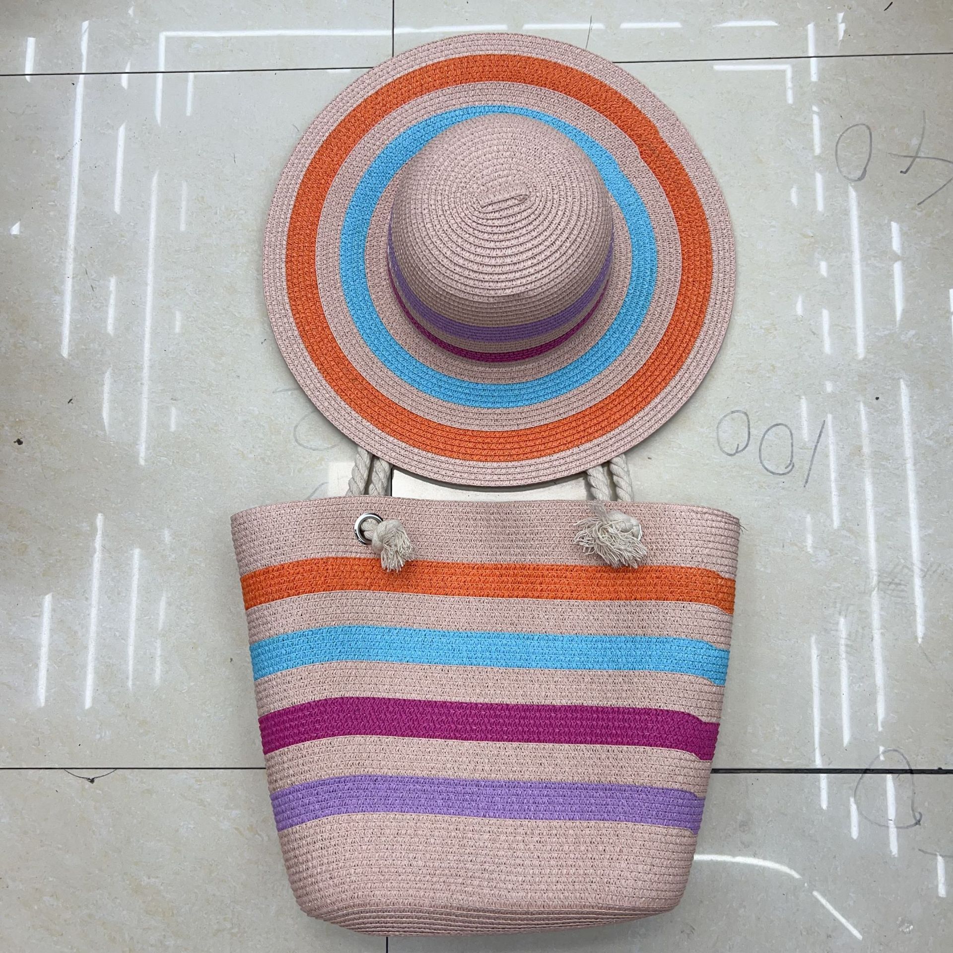 Summer Women's Colorful Patchwork Beach Bag Straw Hat Fashion In Stok - Image 9