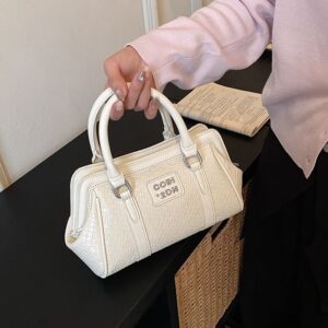 Highly Stylish Vintage Diamond-pattern Handbag, Elegant Versatile Boston Shoulder Crossbody Bag, Essential For Work And