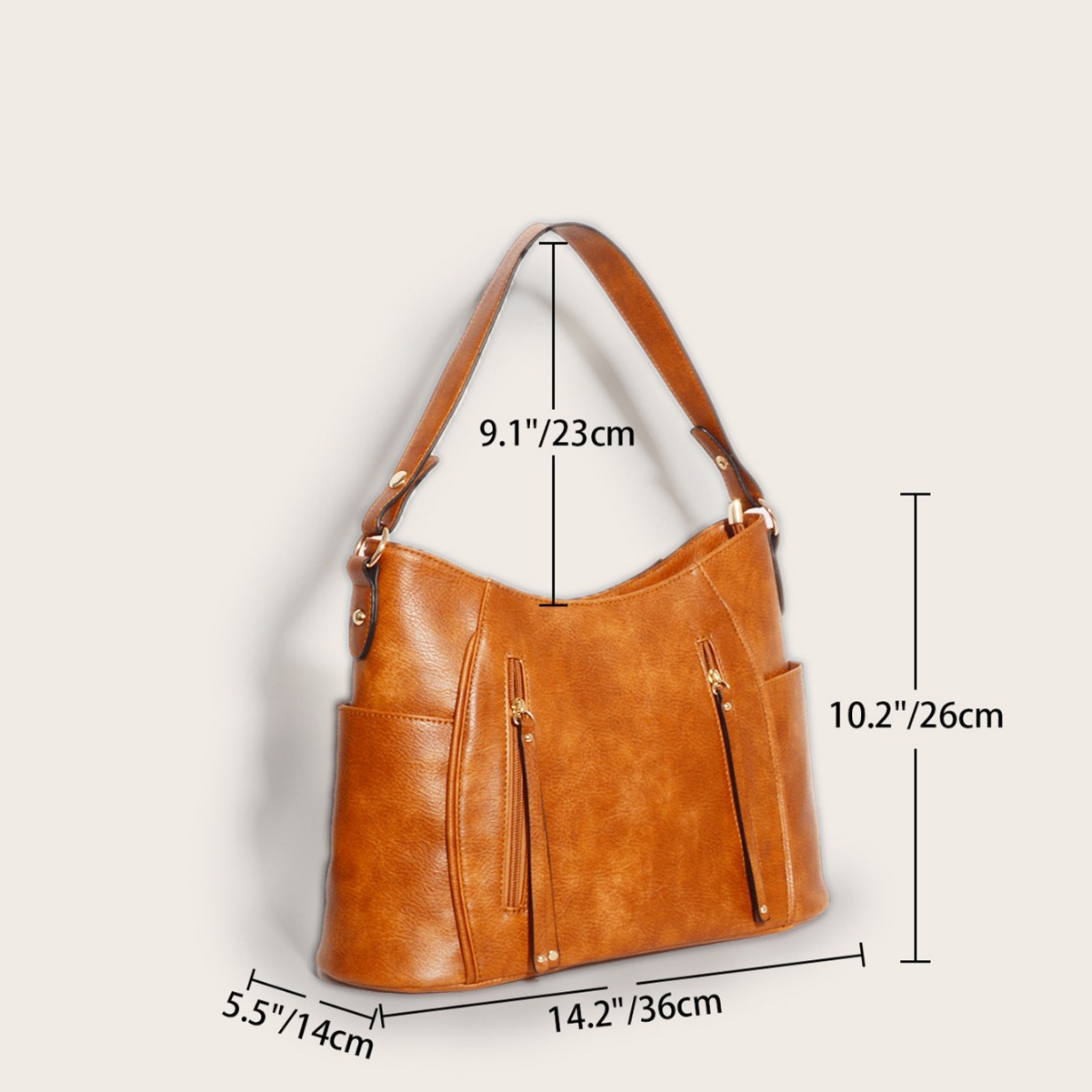 High Quality Vintage Tote With Double Zippers And Tassels, Handbag, Shoulder Bag, Women's Bag - Image 5