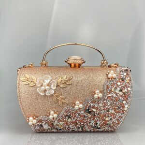 Princess Bag Women’s Luxury Crystal Rhinestone Diamond Pearl Metal Flower Wedding Evening Dress Temperament Handbag
