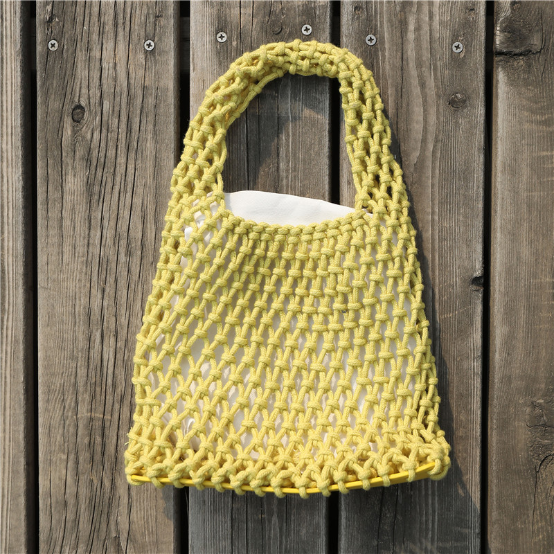 Cute Handheld Fresh Beach Straw Bag Color-Block Woven Strap Lined Handbag - Image 6