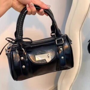 ChicVibe Unisex PU Bowling Bag With Bow Detail – Stylish Crossbody & Handheld Tote For Everyday Fashion