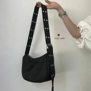 Er Y Small Shoulder Strap Sling Handbag Womens Chain Black Cross Body Y2K Techwear Gothic 240904