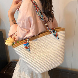 Large Capacity Woven Shoulder Beach Commuter Straw Handbag Women’s Tote Bag