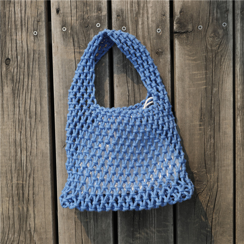 Cute Handheld Fresh Beach Straw Bag Color-Block Woven Strap Lined Handbag - Image 10