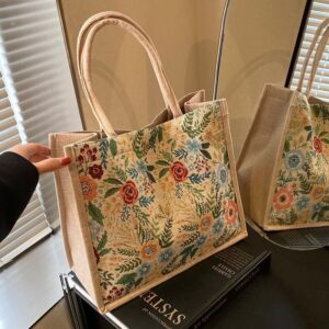 High-end Large Capacity Linen Floral 2026 New Fashion Commuter Tote Bag Ins Single Shoulder Handbag For Women