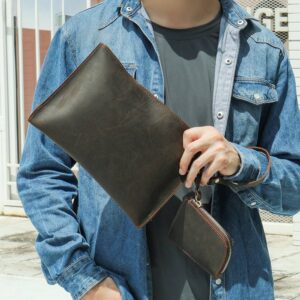 Vintage Crazy Horse Men’s – Premium Genuine Leather Slim Bifold Wallet With Classic Stitching (Brown)​
