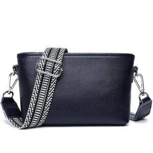 Women’s Wide Strap Crossbody Bucket Top Layer Cowhide Shoulder Soft Leather Trend Pillow Small Square Bag
