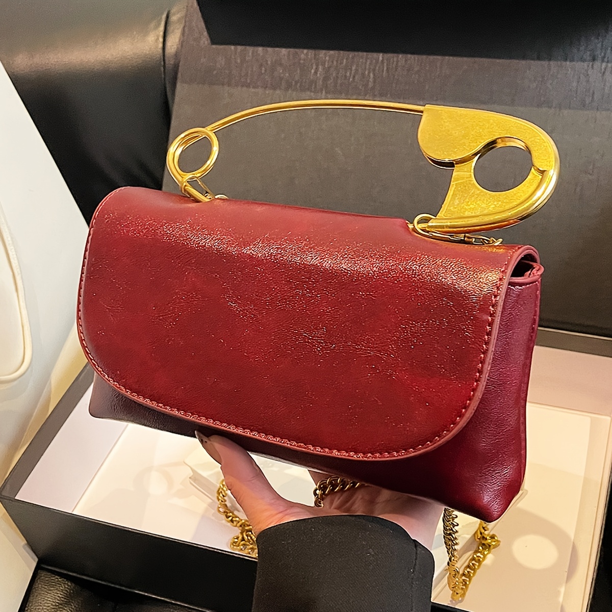 Unique Large Pin Design Envelope Bag Ladies Punk Style Daily Evening Purse - Image 6