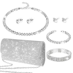 Women’s Jewelry – Elegant Geometric Rhinestone Necklace Earrings & For Evening Party Layered Design Sparkling Diamond