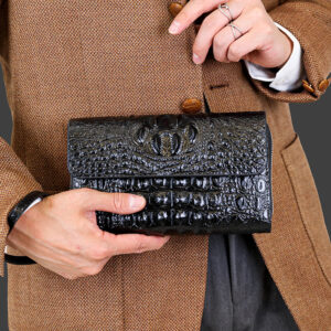 2026 new men’s crocodile pattern zipper clutch hand held double layer mobile phone card bag foreign trade cross border