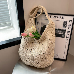Women’s Handmade Crochet Woven Bag Artistic Mori Girl Style Casual Hollow Out Design Autumn Collection