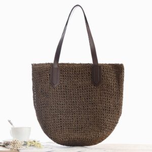 Straw Mori Women’s Shoulder Woven Beach Casual Tote Bag