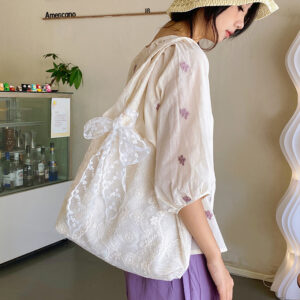 Korean Style Fresh Lace Flower Canvas For Women Large Capacity Gentle Fairy Commuter Crossbody Shoulder Bag