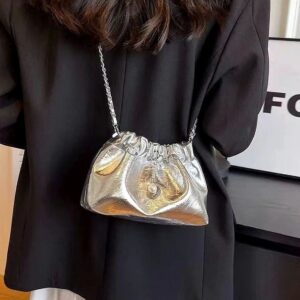 High-Quality Summer Small For Women 2026 New Silver Crossbody With Design Sense, Pleated Chain Cloud Bag