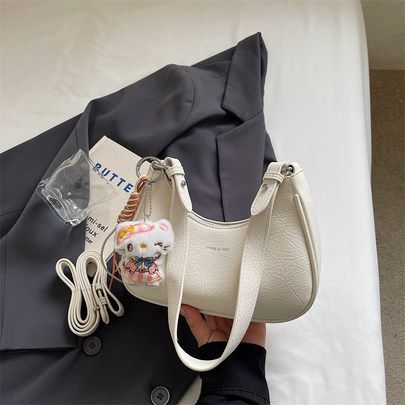 Nylon Letter Hobo Women Mini Crossbody Shoulder Bag With Cat Keychain - Image 9