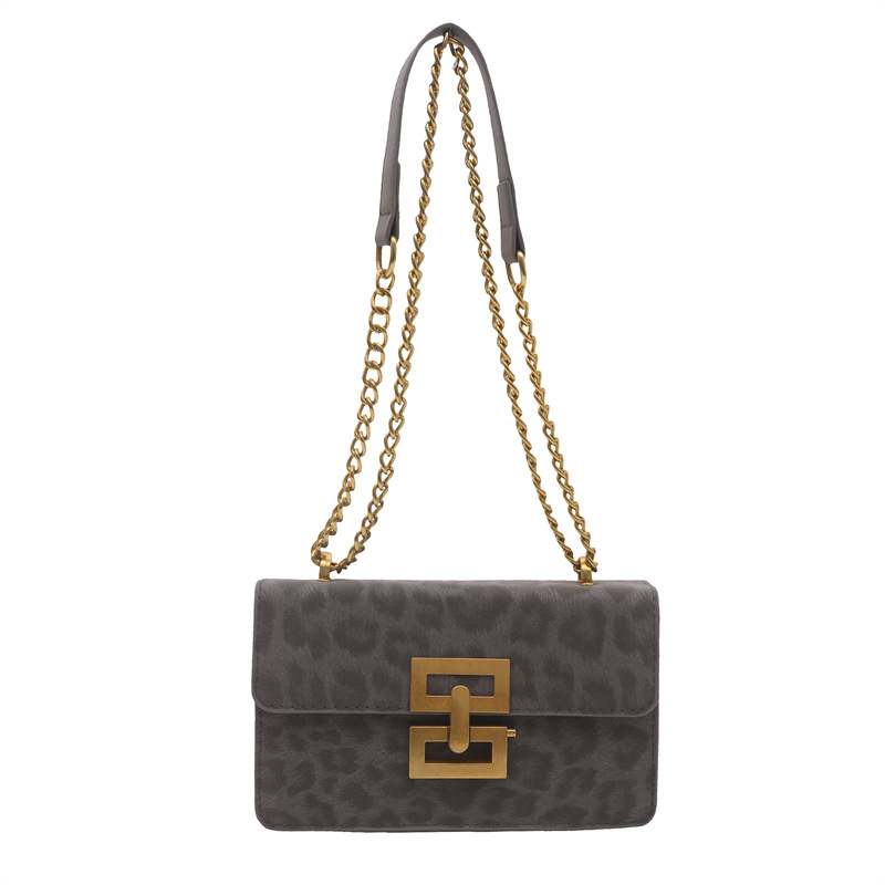 Leopard Print Women's Fashion Popular Lock Chain Crossbody Shoulder Small Square Bag - Image 5