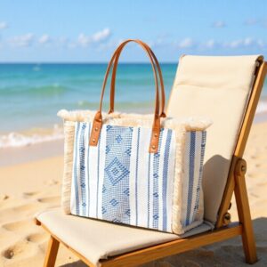 Women’s Retro Ethnic Style Canvas Shoulder Tote Bag With Tassels Zippered Multi-Pocket Design For Casual Commuting