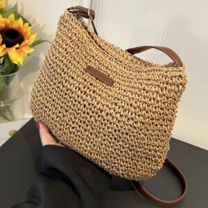 Boho Straw Woven Shoulder Ladies Summer Casual Crossbody Hobo Bag Beach Daily Purse