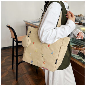 Fashionable new embroidered letter canvas tote bag, casual student shoulder handbag