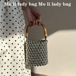 Bucket Bamboo Advanced Sense Of Metal Pearl Beaded Women’s Bag