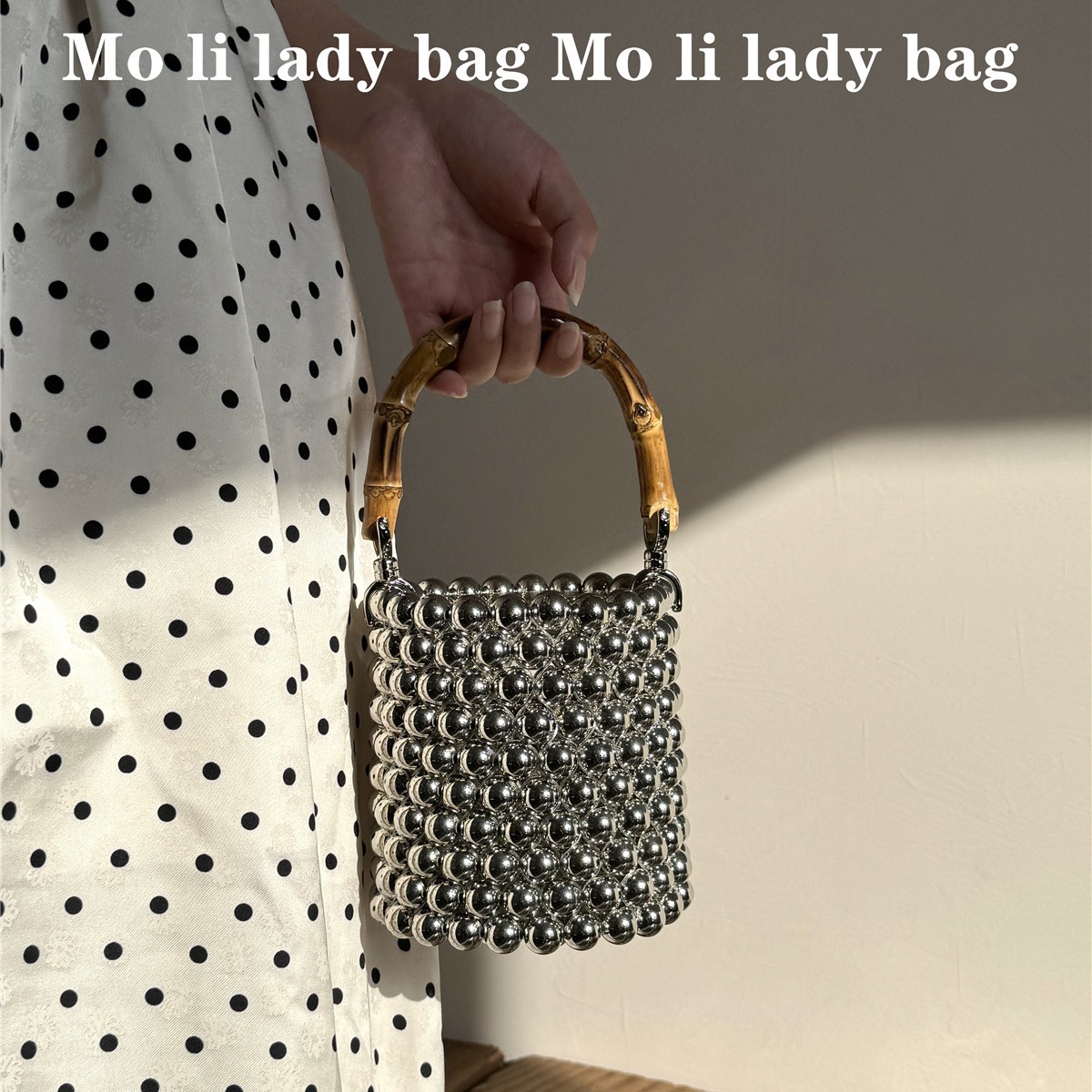 Bucket Bamboo Advanced Sense Of Metal Pearl Beaded Women's Bag