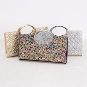 Round Ring Shiny Rhinestone Handbag Matching Evening Dress Banquet Wedding Party Bag