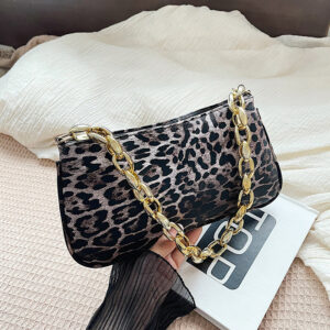 Leopard Print Women’s New Cross-border European And American Retro Chain Versatile Shoulder Textured Underarm Bag,