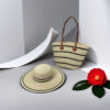 Hat bag set beige black strip