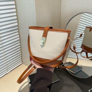 Korean Style Simple For Women 2026 New Fashion Color-Block Handheld Bucket Commuter Casual Crossbody Bag Internet