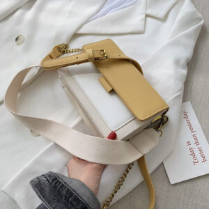 Trendy 2026 New Korean Version Versatile Color-blocking Chain Wide Strap Shoulder Crossbody Fashionable Textured Small