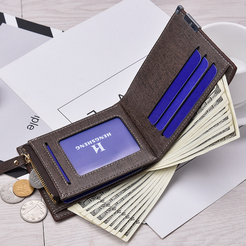 Multi-Card Slot Business Short Plaid Horizontal Coin Purse Zipper Wallet Men's Card Holder - Image 4