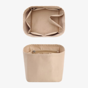 Elegant Satin Lined Handbag Organizer Insert For Tote Bags Small Medium Size With Side Zipper Cover Options In Beige And